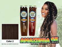 Load image into Gallery viewer, Amazonia 6X 54 inch color 2 – model and packaging with bottom-left swatch