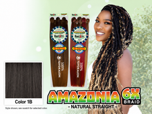 Load image into Gallery viewer, Amazonia 6X 54 inch color 1B – model and packaging with bottom-left swatch