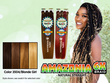 Load image into Gallery viewer, Amazonia 6X 54 inch color 3504/Blonde Girl – model and packaging with bottom-left swatch