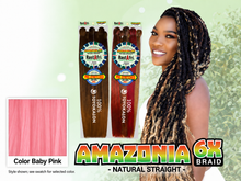 Load image into Gallery viewer, Amazonia 6X 54 inch color Baby Pink – model and packaging with bottom-left swatch