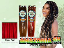 Load image into Gallery viewer, Amazonia 6X 54 inch color Red – model and packaging with bottom-left swatch