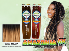 Load image into Gallery viewer, Amazonia 6X 54 inch color T1B/27 – model and packaging with bottom-left swatch