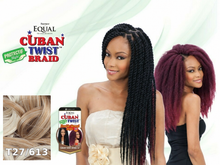 Load image into Gallery viewer, Cuban Twist 16" color T27/613: style, package and matching swatch