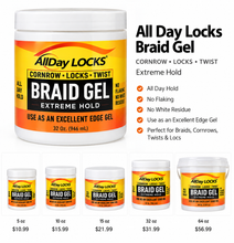 Load image into Gallery viewer, All Day Locks Braid Gel - 5 oz, 10 oz, 15 oz, 32 oz and 64 oz sizes