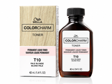 Load image into Gallery viewer, Wella Color Charm T10 Pale Blonde Permanent Liquid Hair Toner 1.4 fl oz, bottle and box