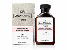 Load image into Gallery viewer, Wella Color Charm T14 Pale Ash Blonde Permanent Liquid Hair Toner 1.4 fl oz, bottle and box