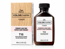 Load image into Gallery viewer, Wella Color Charm T15 Pale Beige Blonde Permanent Liquid Hair Toner 1.4 fl oz, bottle and box