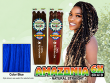 Load image into Gallery viewer, Amazonia 6X 54 inch color Blue – model and packaging with bottom-left swatch
