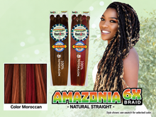 Load image into Gallery viewer, Amazonia 6X 54 inch color Moroccan – model and packaging with bottom-left swatch
