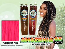 Load image into Gallery viewer, Amazonia 6X 54 inch color Hot Pink – model and packaging with bottom-left swatch
