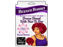 Load image into Gallery viewer, Braxen Bonnet With Hair Tie Bow – Black fabric window – burgundy bonnet model with tied bow
