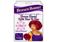 Load image into Gallery viewer, Braxen Bonnet With Hair Tie Bow – Purple fabric window – burgundy bonnet model with tied bow
