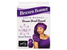 Load image into Gallery viewer, Braxen XL Braid Bonnet – Black HB – refreshed packaging with white color label in fabric window
