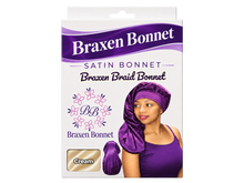 Load image into Gallery viewer, Braxen XL Braid Bonnet – Cream – refreshed packaging with white color label in fabric window
