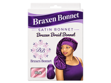 Load image into Gallery viewer, Braxen XL Braid Bonnet – Pink – refreshed packaging with white color label in fabric window
