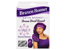 Load image into Gallery viewer, Braxen XL Braid Bonnet – Silver – refreshed packaging with white color label in fabric window
