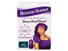 Load image into Gallery viewer, Braxen XL Braid Bonnet – Teal – refreshed packaging with white color label in fabric window
