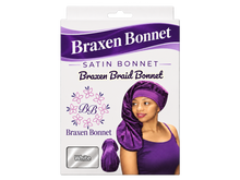 Load image into Gallery viewer, Braxen XL Braid Bonnet – White – refreshed packaging with white color label in fabric window
