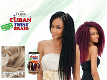 Load image into Gallery viewer, Cuban Twist 24" color T27/613: style, package and matching swatch
