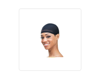 Load image into Gallery viewer, Black stocking wig cap shown on a model
