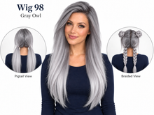 Load image into Gallery viewer, Wig 98 — Gray Owl — front, pigtail and braided views
